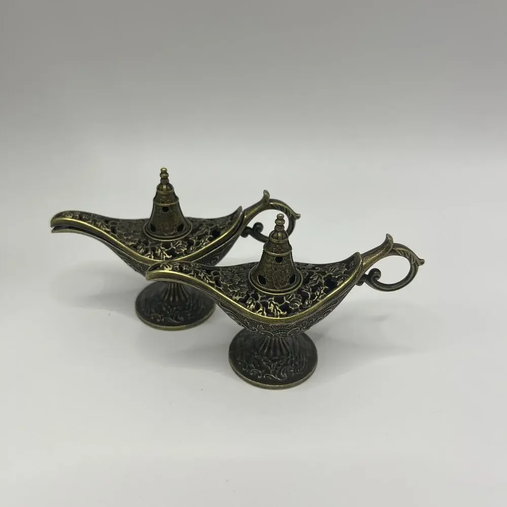 2‑Pack Aladdin Magic Lamp Alloy Incense Burners, Vintage Home Decor Ornaments